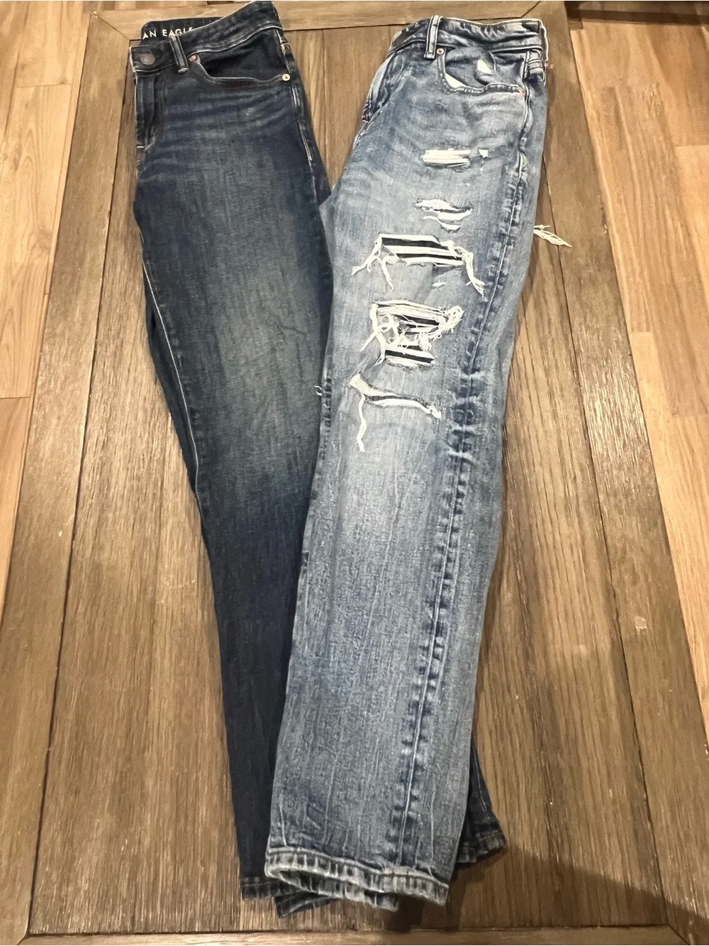 American Eagle Men’s Airflex Jeans Bundle: Distressed Light Blue and Dark Blue